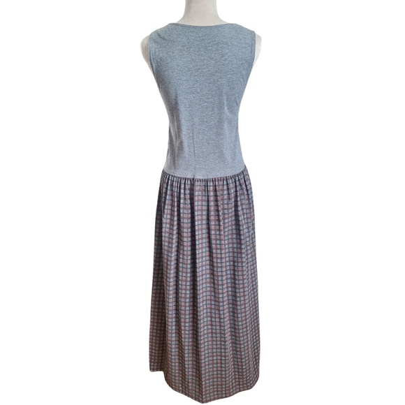 Vtg Y2K Retro Grunge KWBL Los Angeles Cottagecore Maxi Dress Sz L Gray Plaid - Picture 2 of 8
